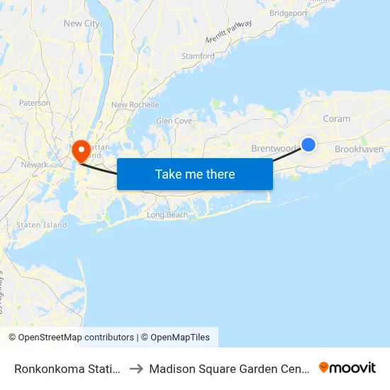 Ronkonkoma Station to Madison Square Garden Center map