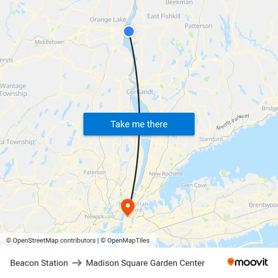 Beacon Station to Madison Square Garden Center map