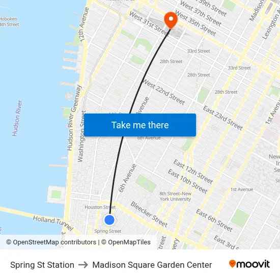 Spring St Station to Madison Square Garden Center map