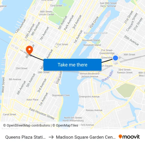 Queens Plaza Station to Madison Square Garden Center map