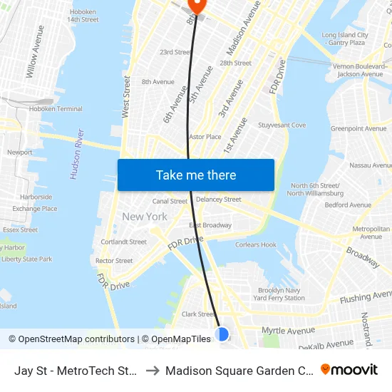 Jay St - MetroTech Station to Madison Square Garden Center map