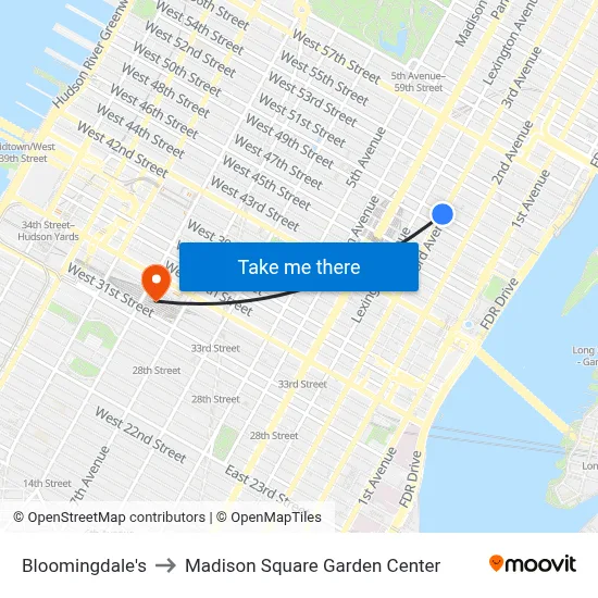 Bloomingdale's to Madison Square Garden Center map