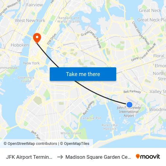 JFK Airport Terminal 4 to Madison Square Garden Center map