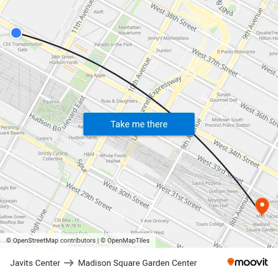 Javits Center to Madison Square Garden Center map