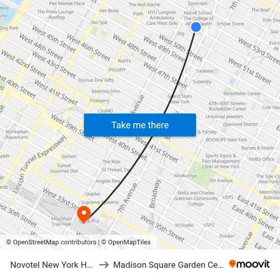 Novotel New York Hotel to Madison Square Garden Center map