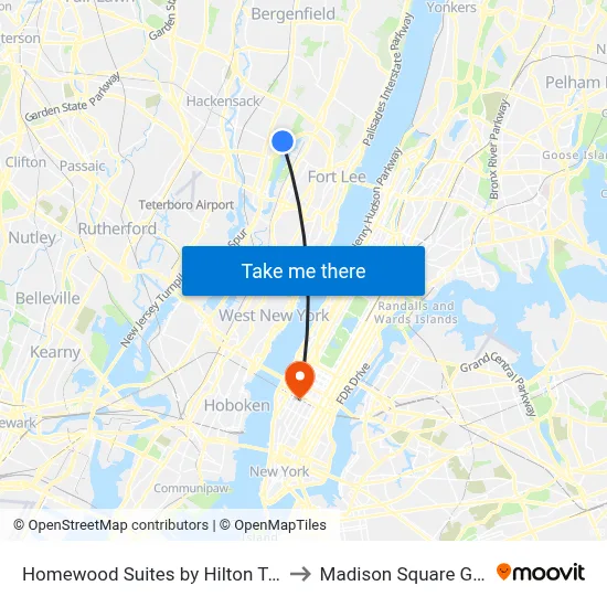 Homewood Suites by Hilton Teaneck Glenpointe to Madison Square Garden Center map