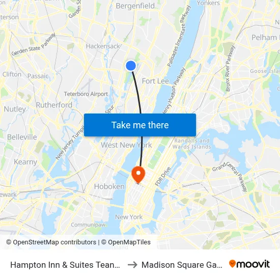 Hampton Inn & Suites Teaneck/Glenpointe to Madison Square Garden Center map