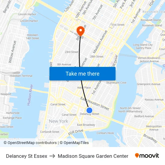 Delancey St Essex, New York, NY 10002 to Madison Square Garden Center map