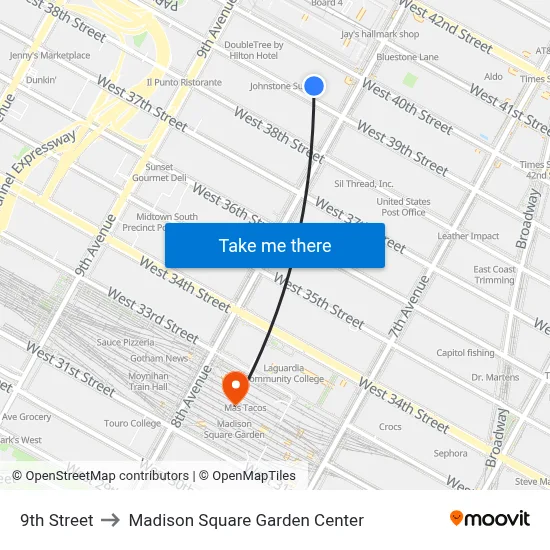 9th Street to Madison Square Garden Center map