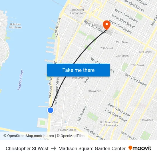 Christopher St West to Madison Square Garden Center map