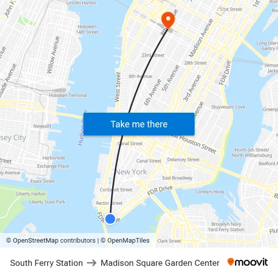 South Ferry Station to Madison Square Garden Center map