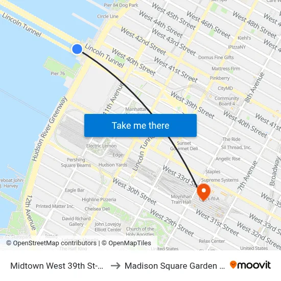 Midtown West 39th St-Pier 79 to Madison Square Garden Center map