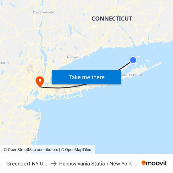 Greenport NY USA to Pennsylvania Station New York City map