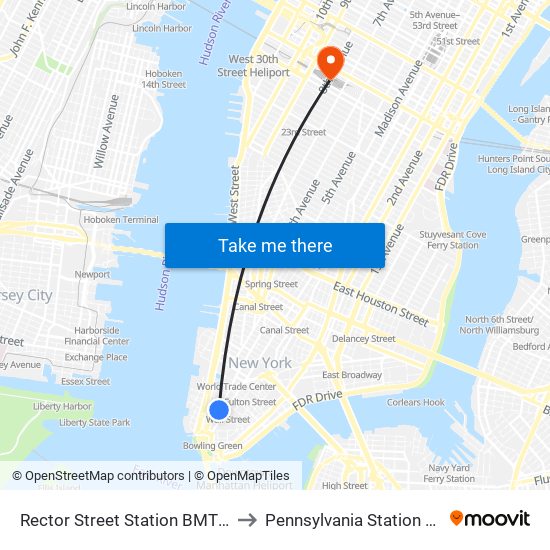 Rector Street Station BMT Broadway Line to Pennsylvania Station New York City map