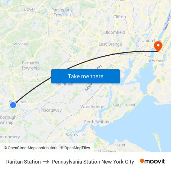 Raritan Station to Pennsylvania Station New York City map