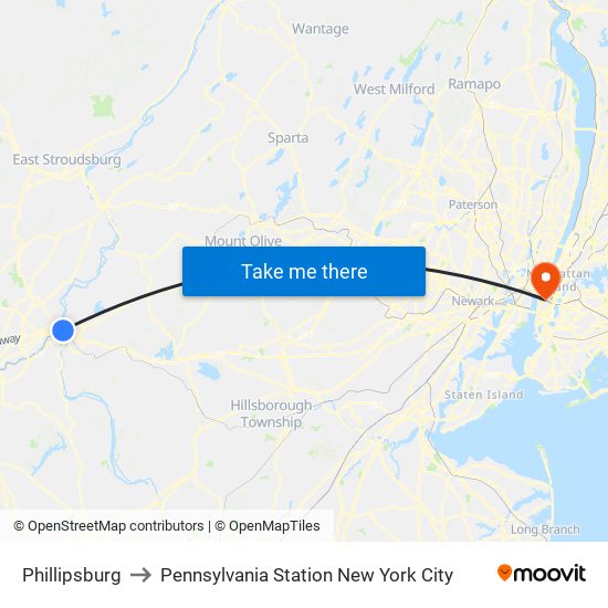 Phillipsburg to Pennsylvania Station New York City map