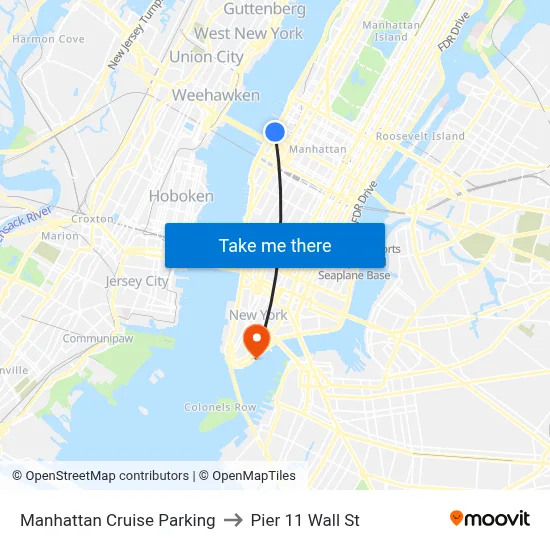Manhattan Cruise Parking to Pier 11 Wall St map