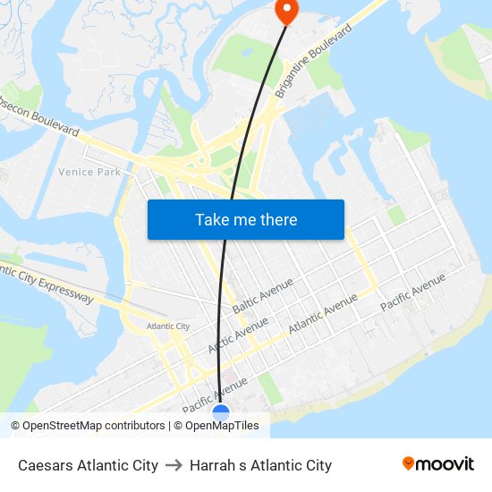 Caesars Atlantic City to Harrah s Atlantic City map