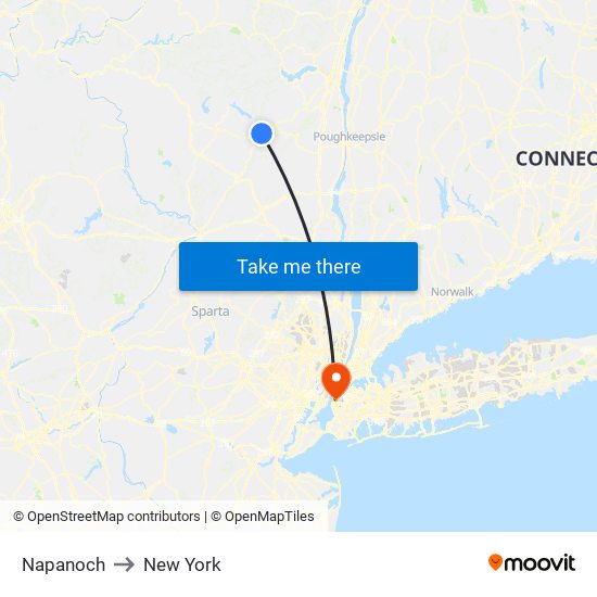 Napanoch to New York map