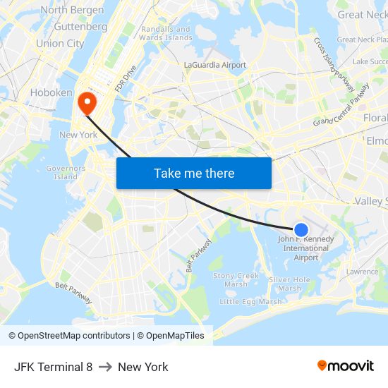 JFK Terminal 8 to New York map