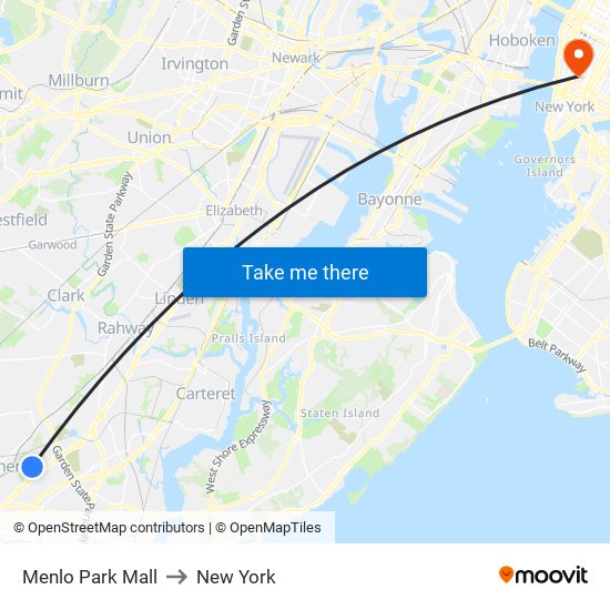 Menlo Park Mall to New York map