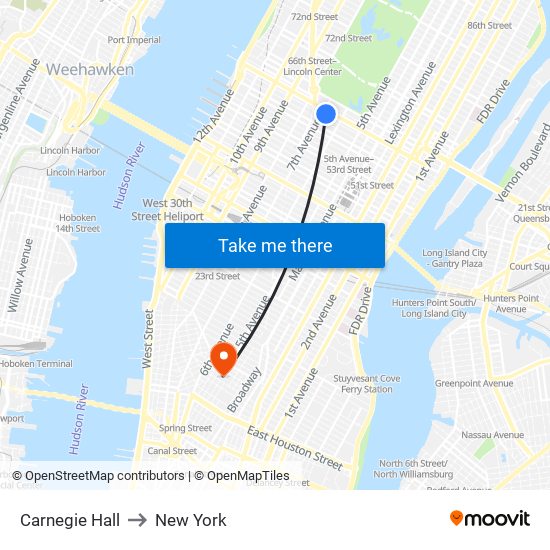 Carnegie Hall to New York map