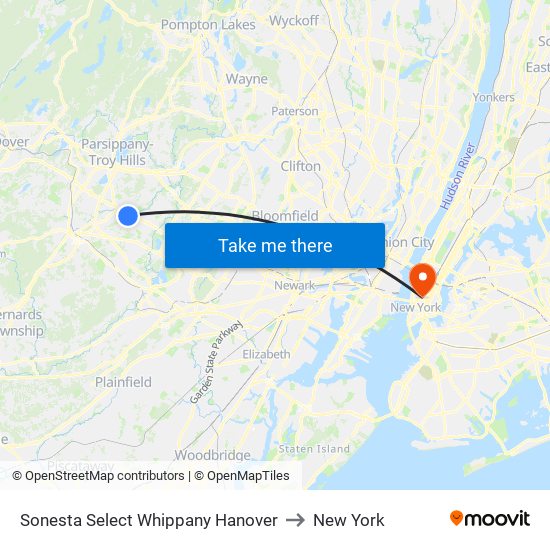Sonesta Select Whippany Hanover to New York map