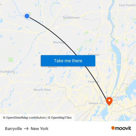 Barryville to New York map