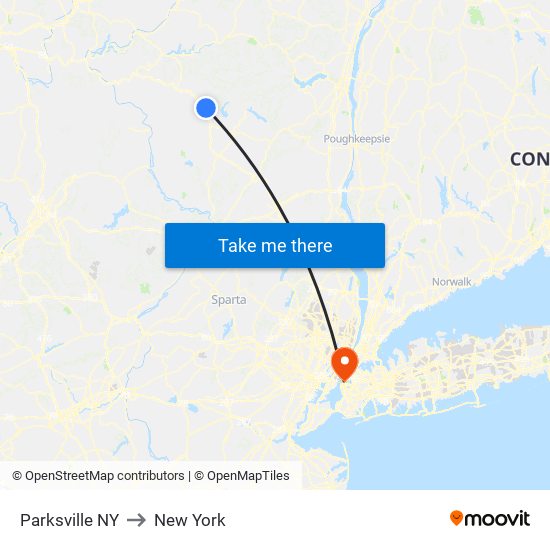 Parksville NY to New York map