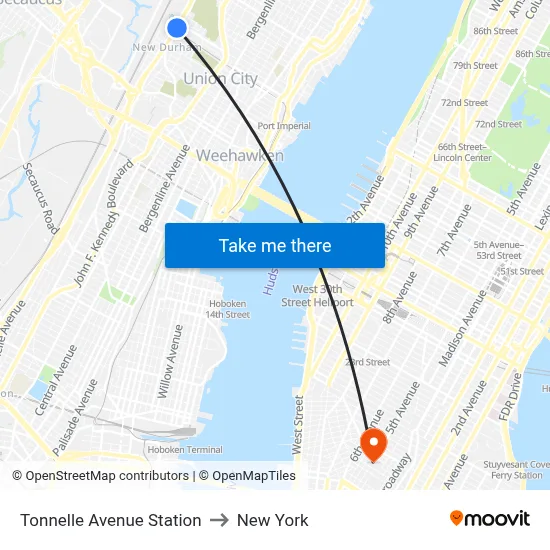 Tonnelle Avenue Station to New York map