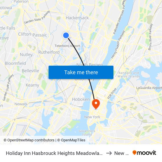 Holiday Inn Hasbrouck Heights Meadowlands an IHG Hotel to New York map