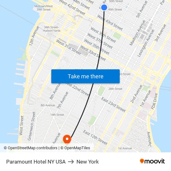 Paramount Hotel NY USA to New York map