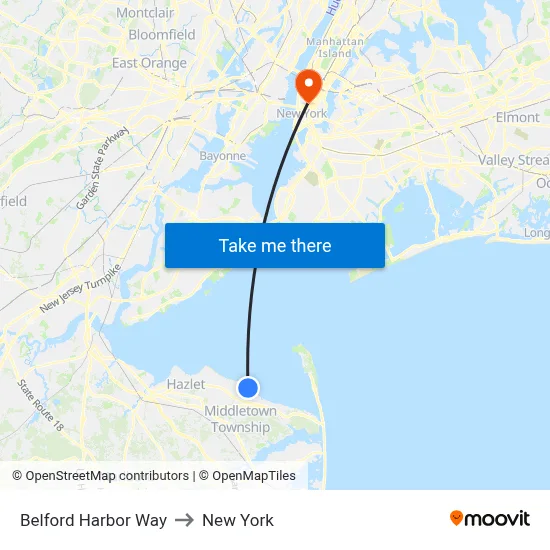 Belford Harbor Way to New York map