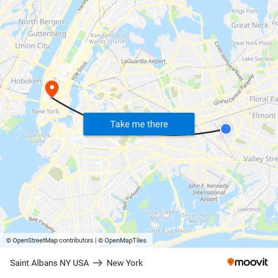 Saint Albans NY USA to New York map