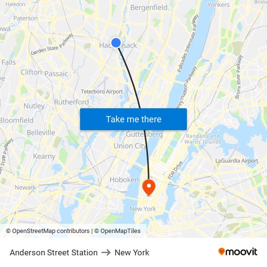 Anderson Street Station to New York map