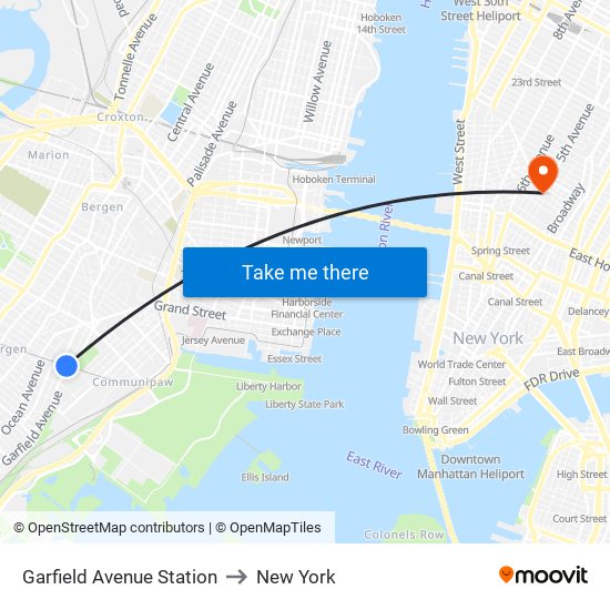 Garfield Avenue Station to New York map