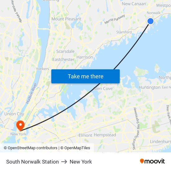 South Norwalk Station to New York map