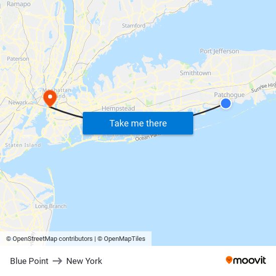 Blue Point to New York map