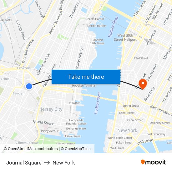 Journal Square to New York map