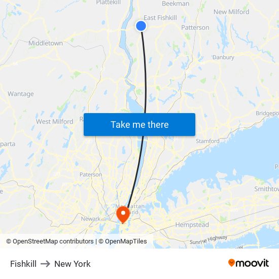 Fishkill to New York map