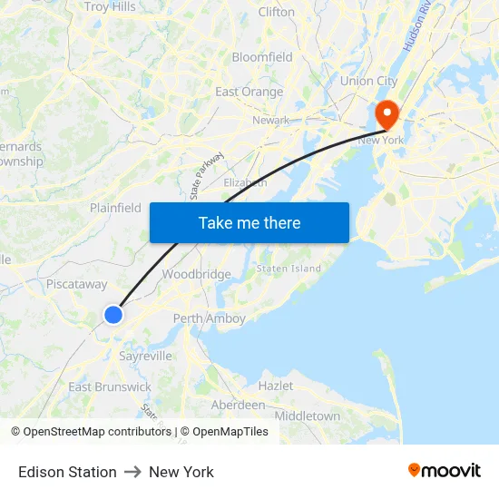 Edison Station to New York map