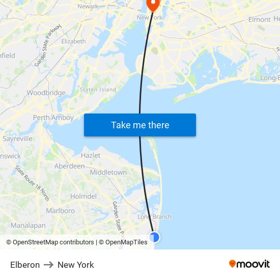 Elberon to New York map