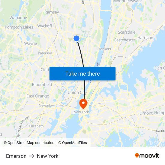 Emerson to New York map