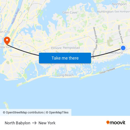 North Babylon to New York map