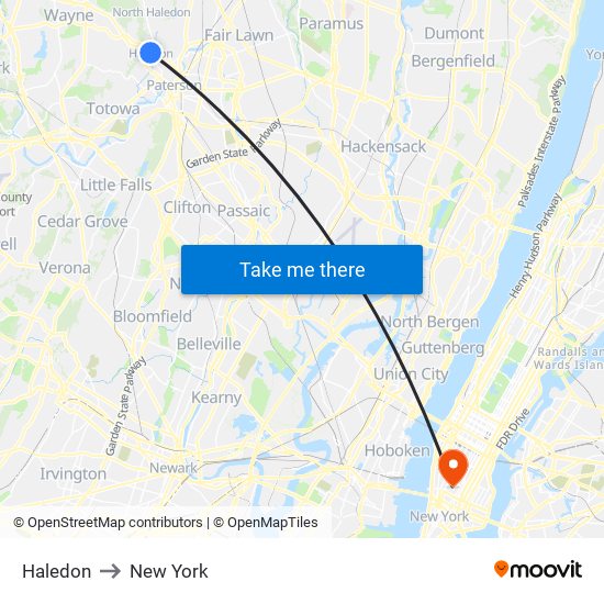 Haledon to New York map