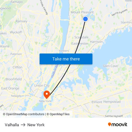 Valhalla to New York map