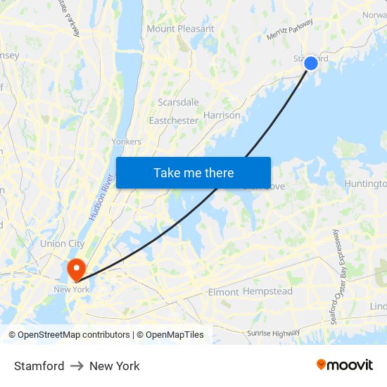 Stamford to New York map