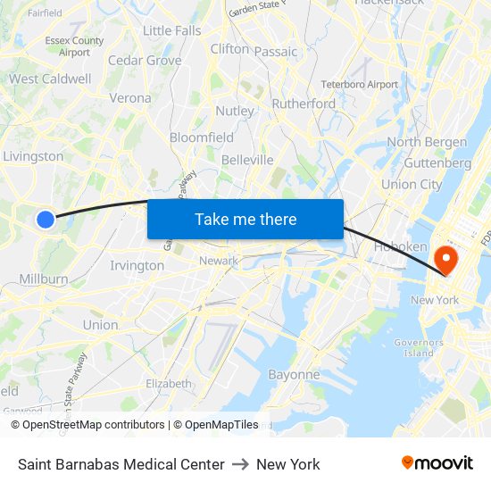 Saint Barnabas Medical Center to New York map