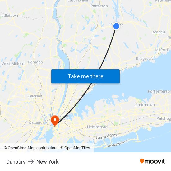 Danbury to New York map