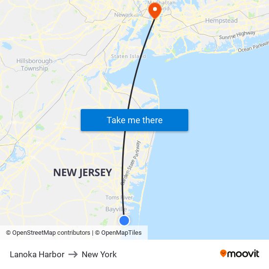 Lanoka Harbor to New York map